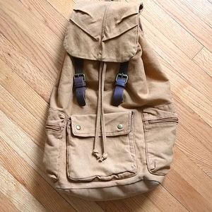 Tan Cotton Back Pack with Brown Leather Straps